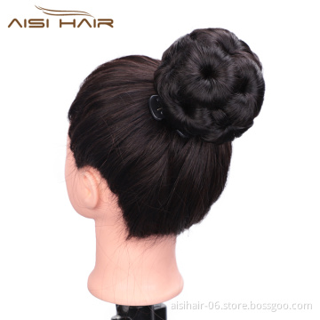 Aisi Hair Nine Flowers Black Chignon Heat Resistant Synthetic Fiber Plastic Comb Hair Extension Curly Claw On Hair Bun For Women